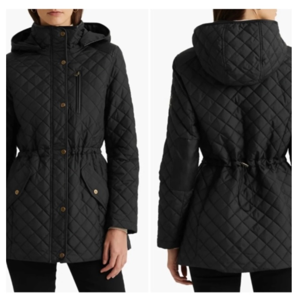 New: Lauren Ralph Lauren Quilted Barn Jacket. Removable Hood. Size Med Petite